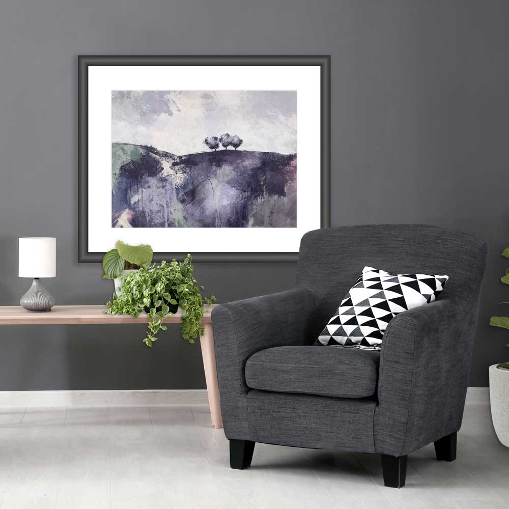 Purple & lavender semi-abstract landscape fine art print - Gather Round I by Jayne Leighton Herd. Artwork perfect for living rooms and spaces.