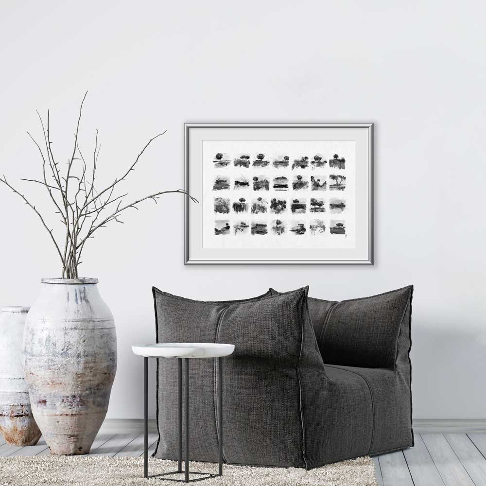 Little Trees I fine art print - black & white monochrome tree and landscape studies and sketches by Jayne Leighton Herd. Perfect wall art for living spaces.