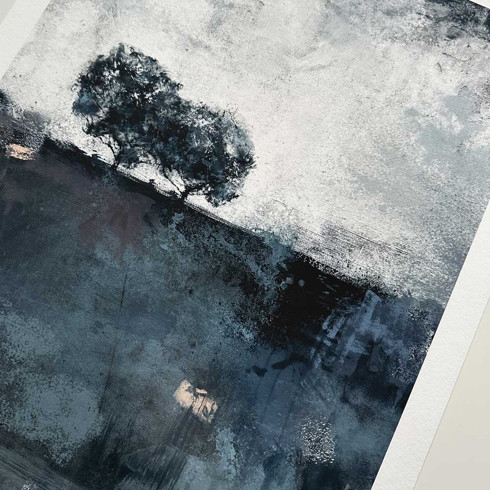 Blue-grey semi-abstract landscape limited edition art print - Singing The Blues I by Jayne Leighton Herd