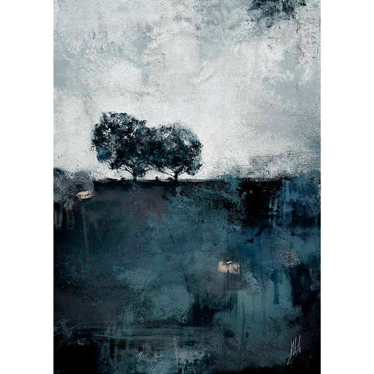 Blue-grey semi-abstract landscape limited edition art print - Singing The Blues I by Jayne Leighton Herd