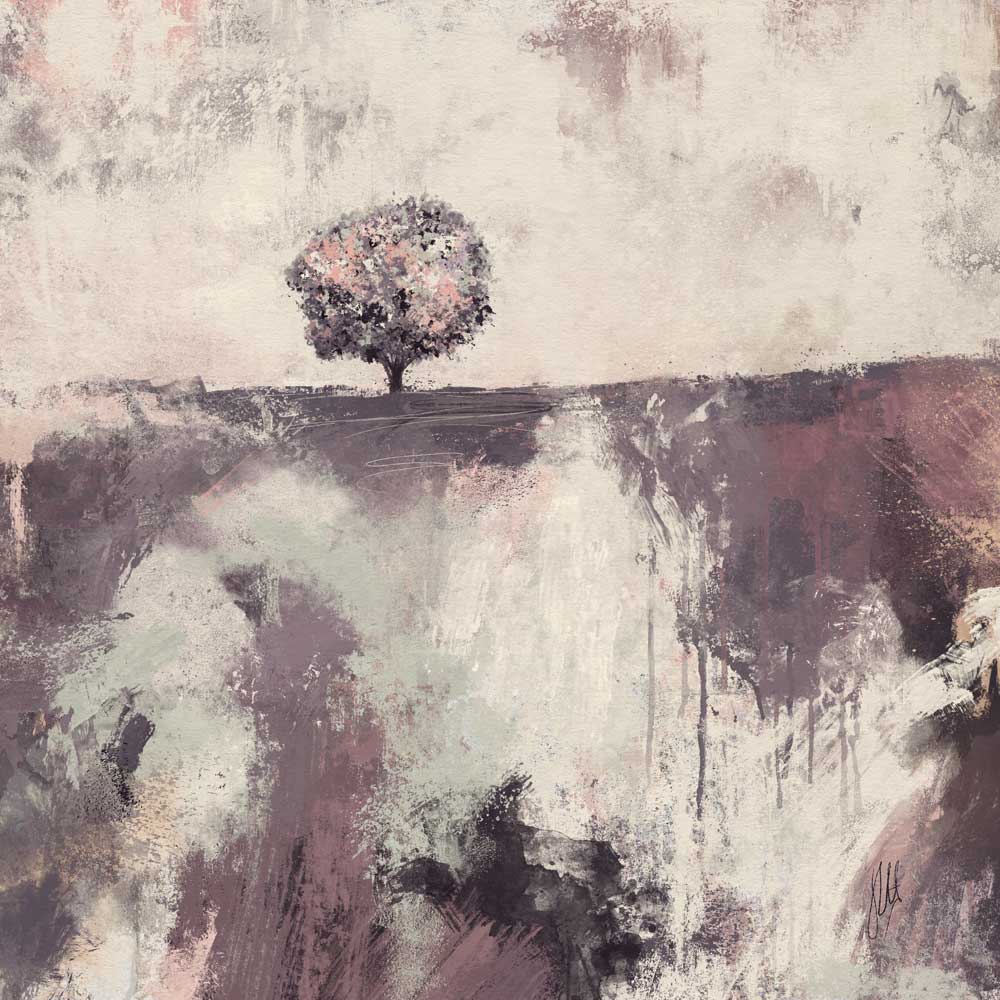 Square mauve & purple original semi-abstract landscape painting - Softly Softly I by Jayne Leighton Herd