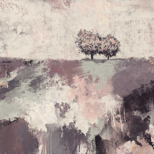 square lilac & purple original semi-abstract tree landscape painting - Softly Softly III by Jayne Leighton Herd