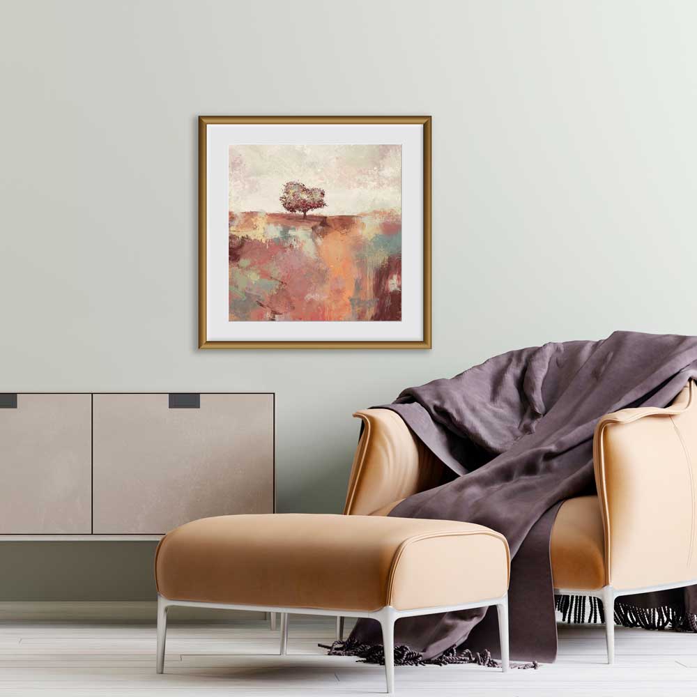 Spring Dance II - orange square semi-abstract landscape fine art print by Jayne Leighton Herd. Beautiful artwork ideal for living rooms.