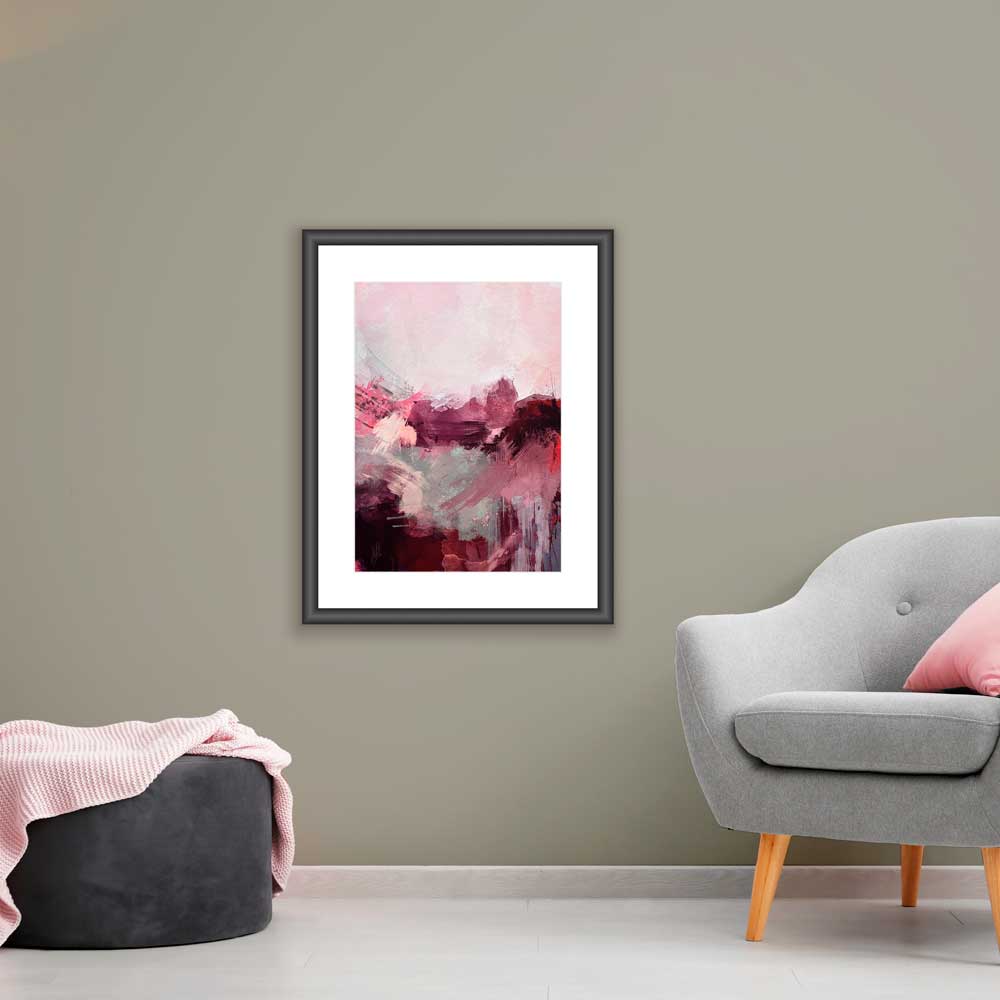 Pink original abstract landscape painting - Swept Up To The Sky by Jayne Leighton Herd. Art for living spaces.