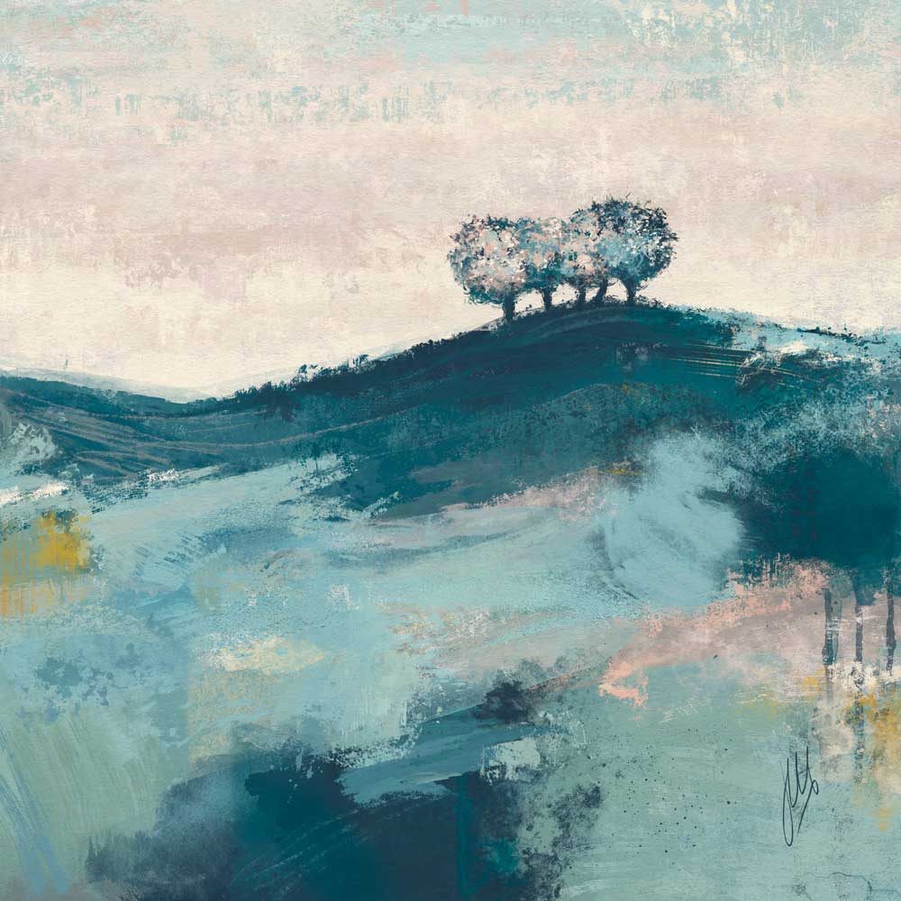 square green semi-abstract landscape painting - Thriving in Solitude II by Jayne Leighton Herd