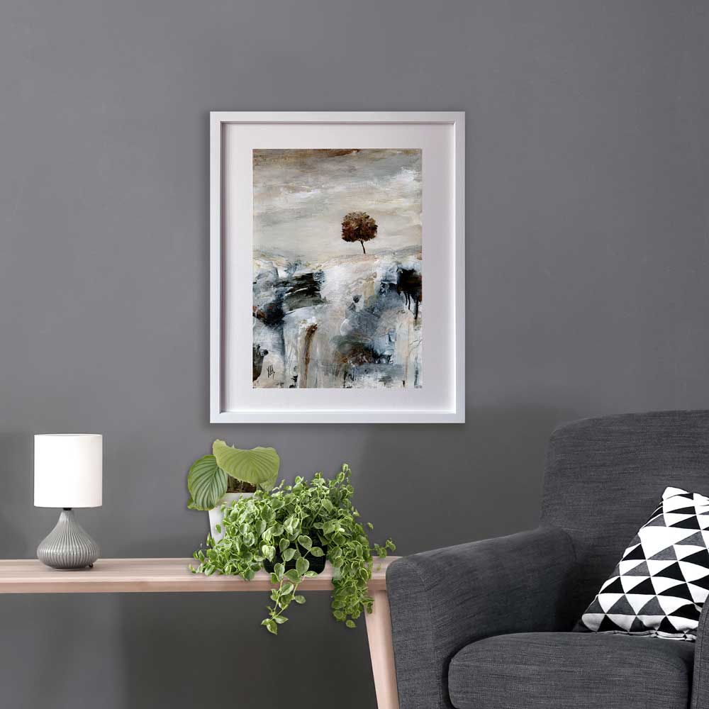 Brown, black & white semi-abstract landscape limited edition art print - The Golden Hour by Jayne Leighton Herd. Beautiful wall art for living spaces.