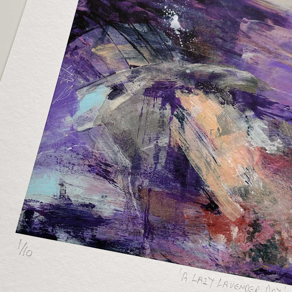 Lavender purple semi-abstract landscape limited edition art print - A Lazy Lavender Day by Jayne Leighton Herd