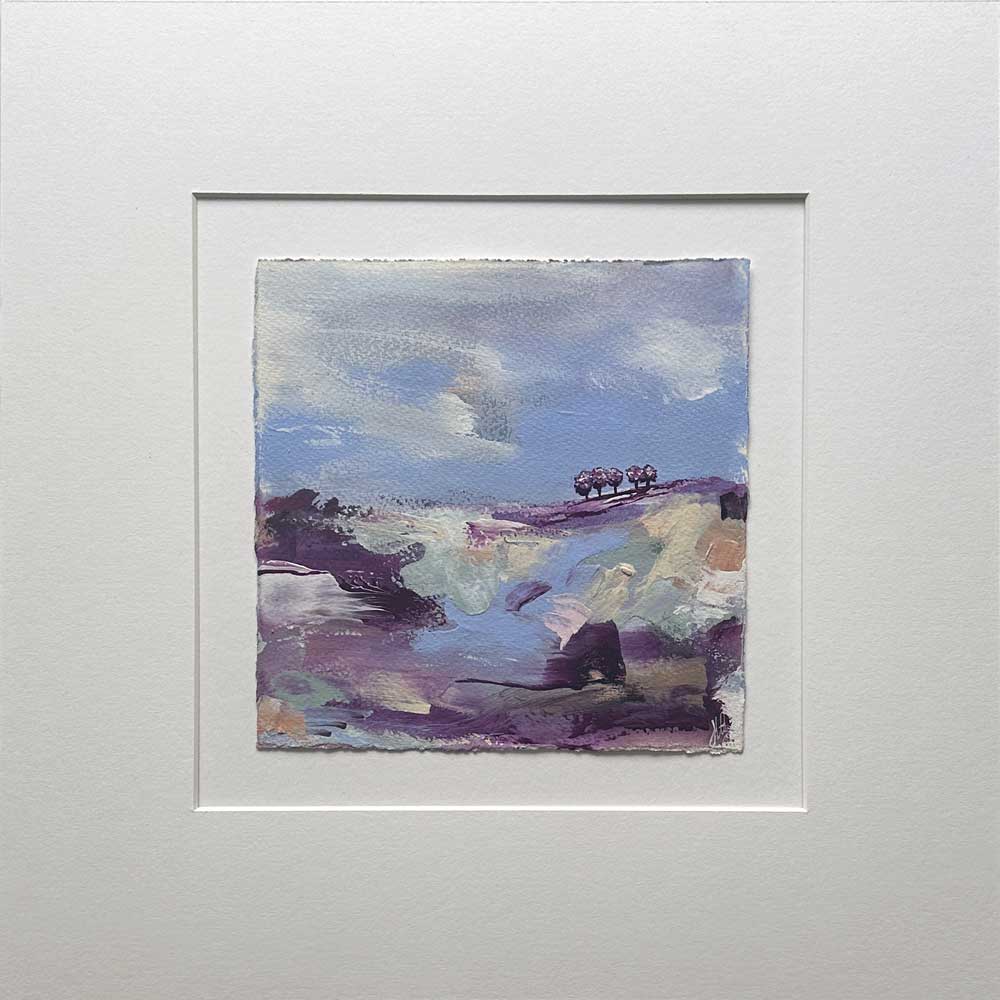 High On A Hill I - purple, blue square original tree landscape painting