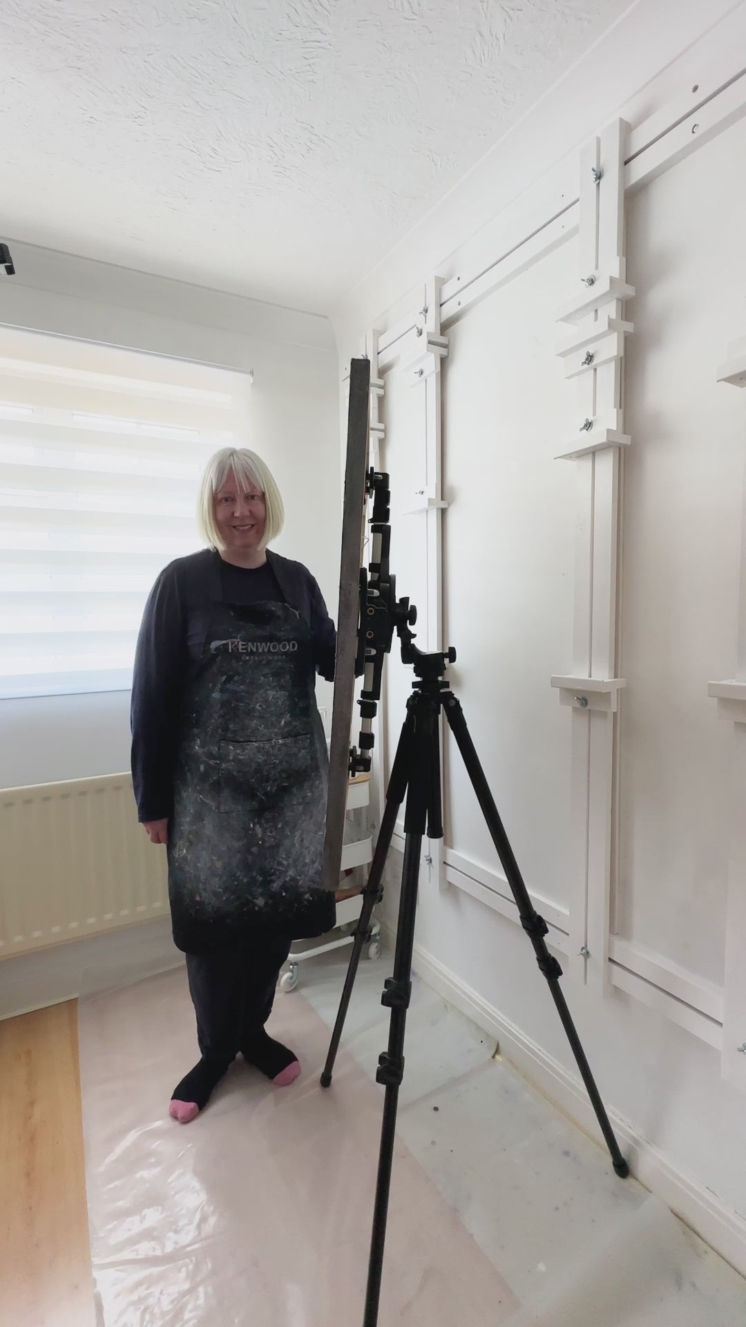 Video reveal of large black, white & metallic original semi-abstract landscape painting on wood - Standing Quiet by Jayne Leighton Herd. 