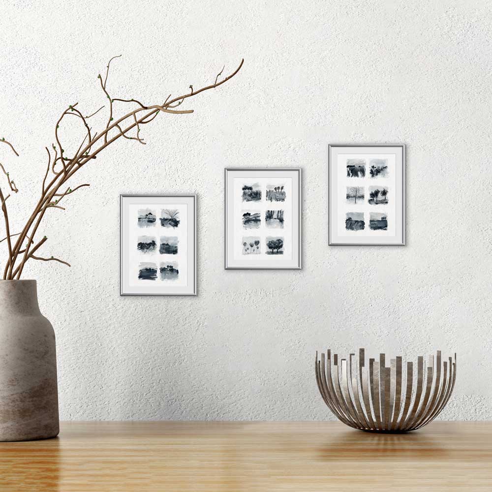 Little blue trees - set of 3 mini art prints