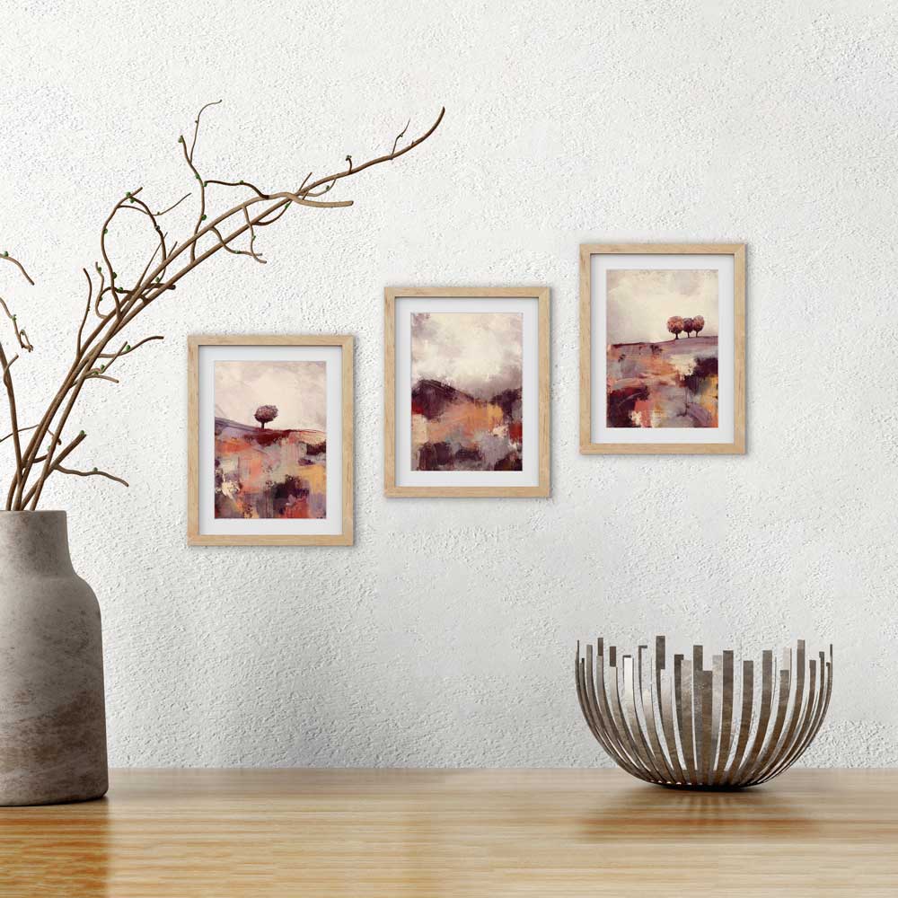 Set of 3 orange & red mini landscape fine art prints - As The Season Turns orange & red trees artwork by Jayne Leighton Herd.